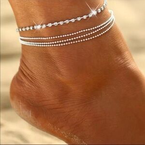 Silver Layered Rhinestone Anklet